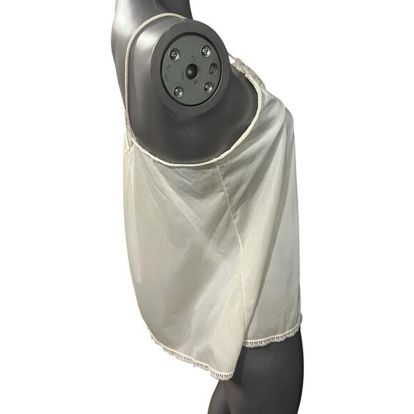 Vtg Camisole Slip Top Satin White Floral Lace Medium Cami Cottage Fairy Tank Top - Picture 4 of 12